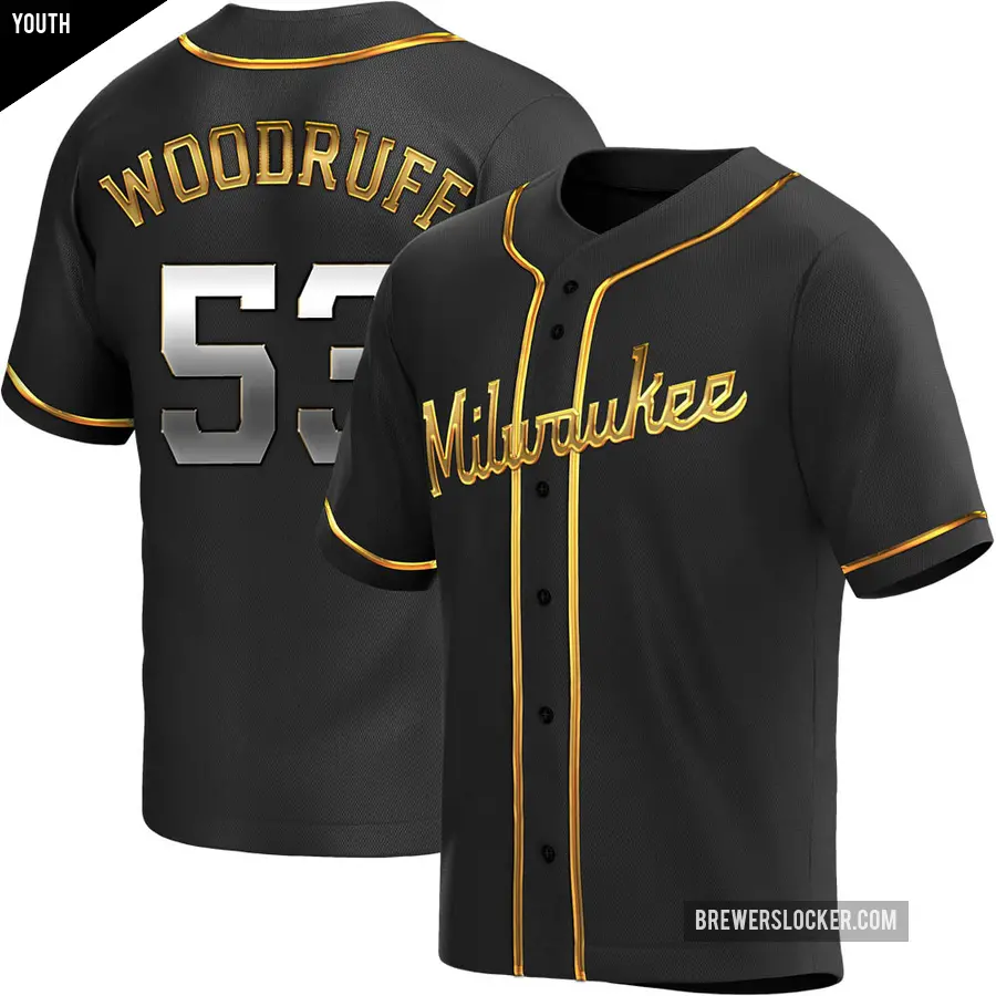 Youth Milwaukee Brewers ＃53 Brandon Woodruff Replica Gold Black en Alternate Jersey