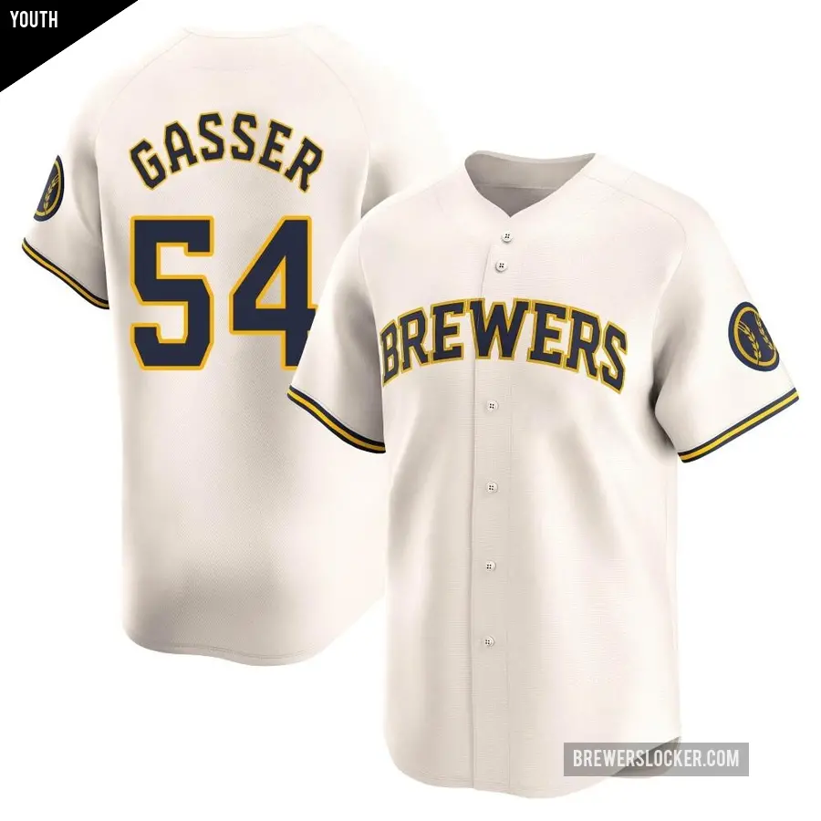 Youth Milwaukee Brewers ＃54 Robert Gasser Limited Cream Home Jersey