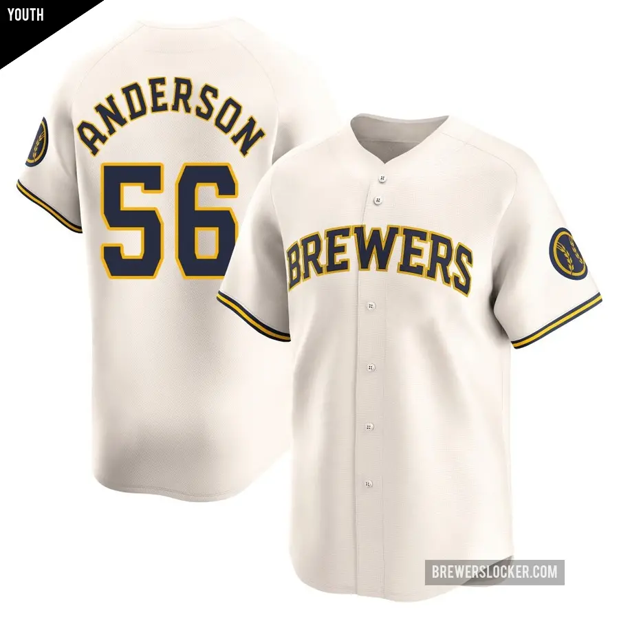 Youth Milwaukee Brewers ＃56 Grant Anderson Limited Cream Home Jersey