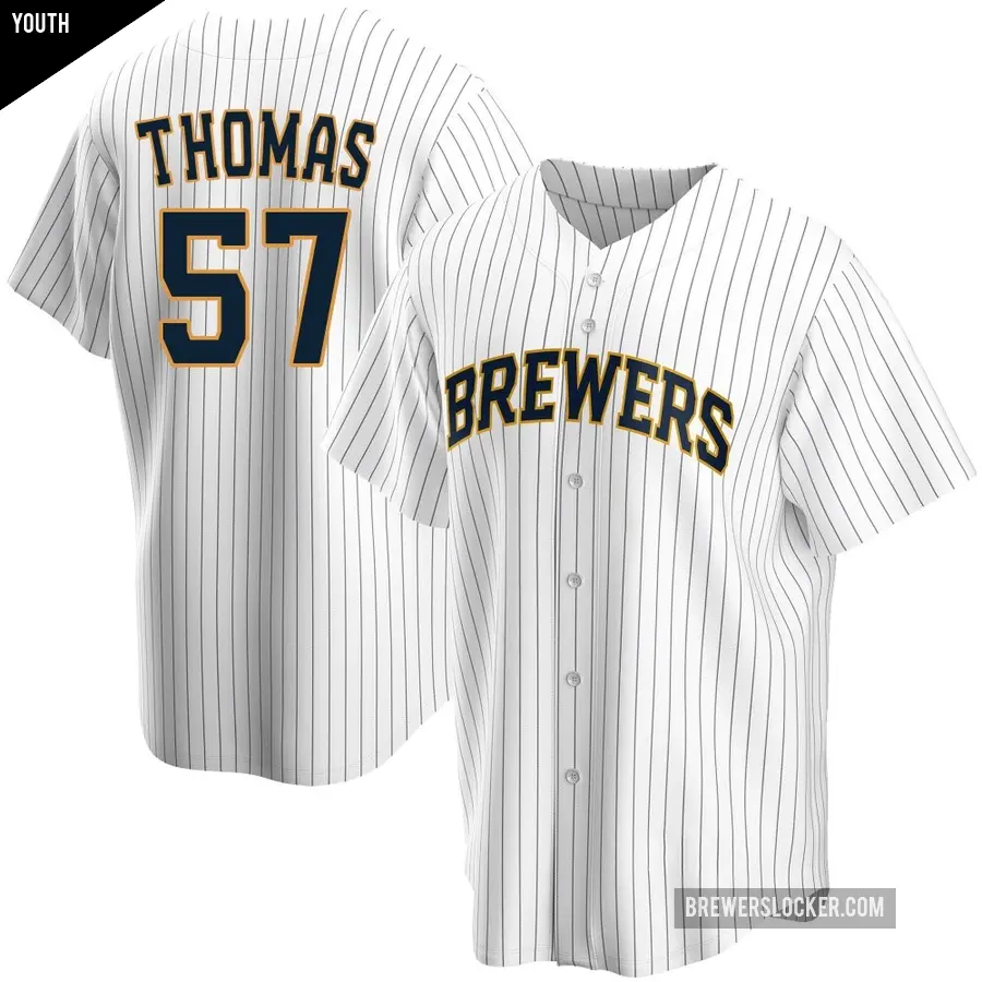 Youth Milwaukee Brewers ＃57 Connor Thomas Replica White Home Jersey