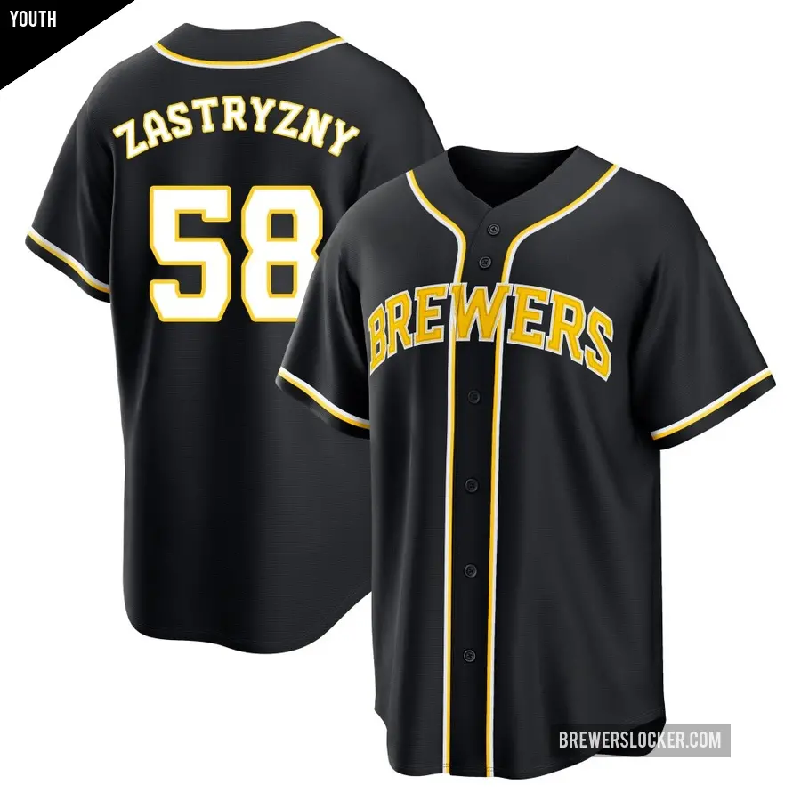 Youth Milwaukee Brewers ＃58 Rob Zastryzny Replica Black Fashion Out Jersey