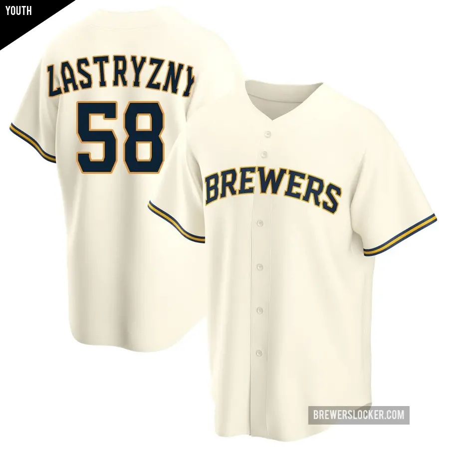Youth Milwaukee Brewers ＃58 Rob Zastryzny Replica Cream Home Jersey