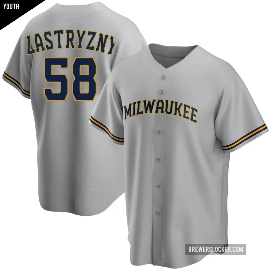 Youth Milwaukee Brewers ＃58 Rob Zastryzny Replica Gray Road Jersey