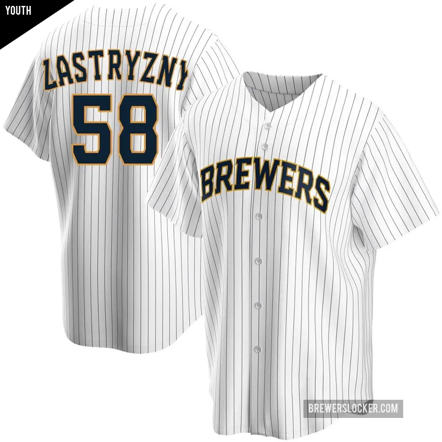 Youth Milwaukee Brewers ＃58 Rob Zastryzny Replica White Home Jersey