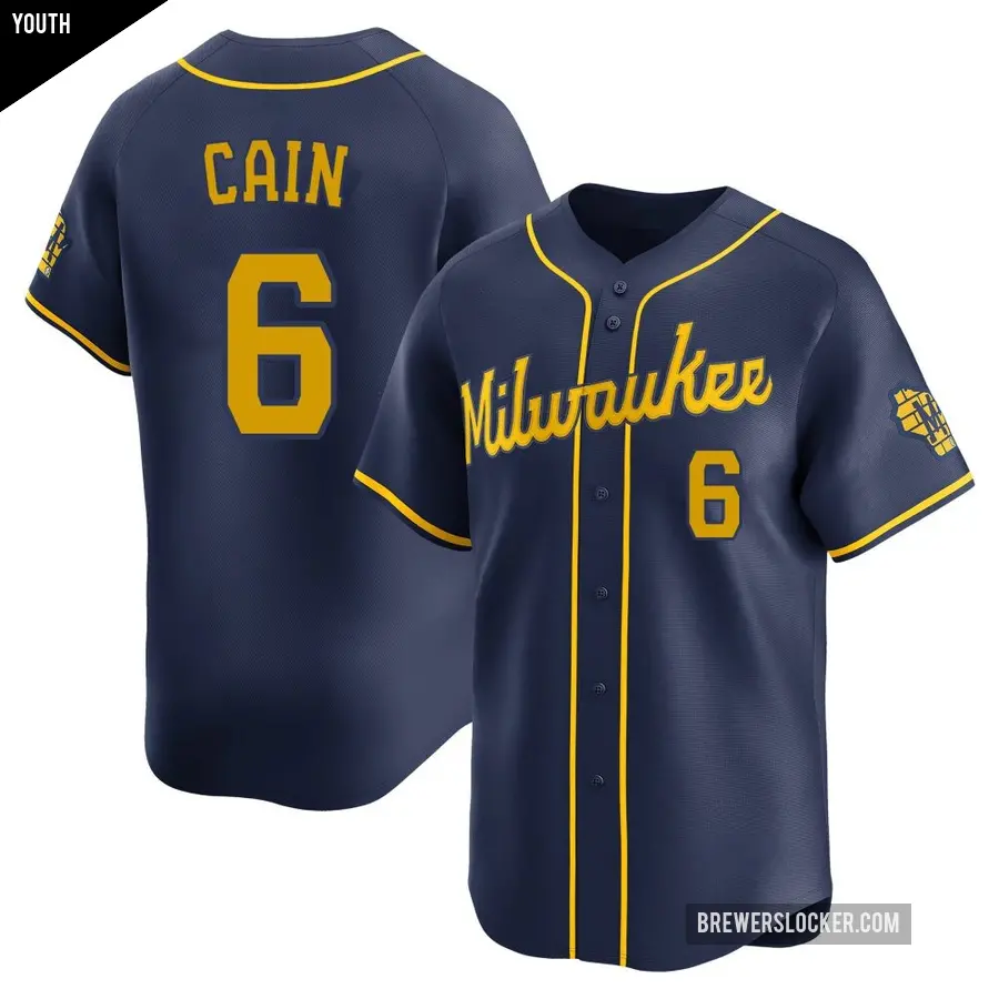 Youth Milwaukee Brewers ＃6 Lorenzo Cain Limited Navy Alternate Jersey