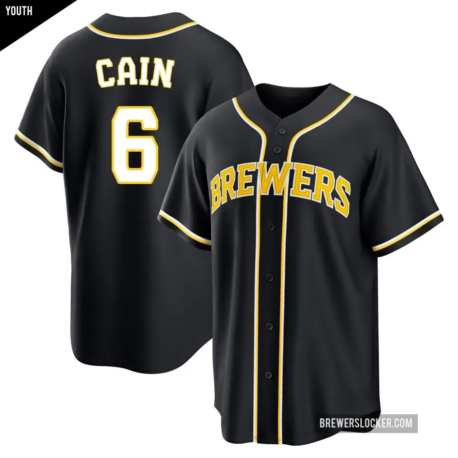 Youth Milwaukee Brewers ＃6 Lorenzo Cain Replica Black Fashion Out Jersey