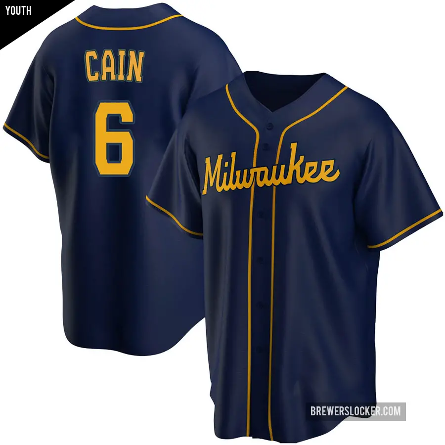 Youth Milwaukee Brewers ＃6 Lorenzo Cain Replica Navy Alternate Jersey