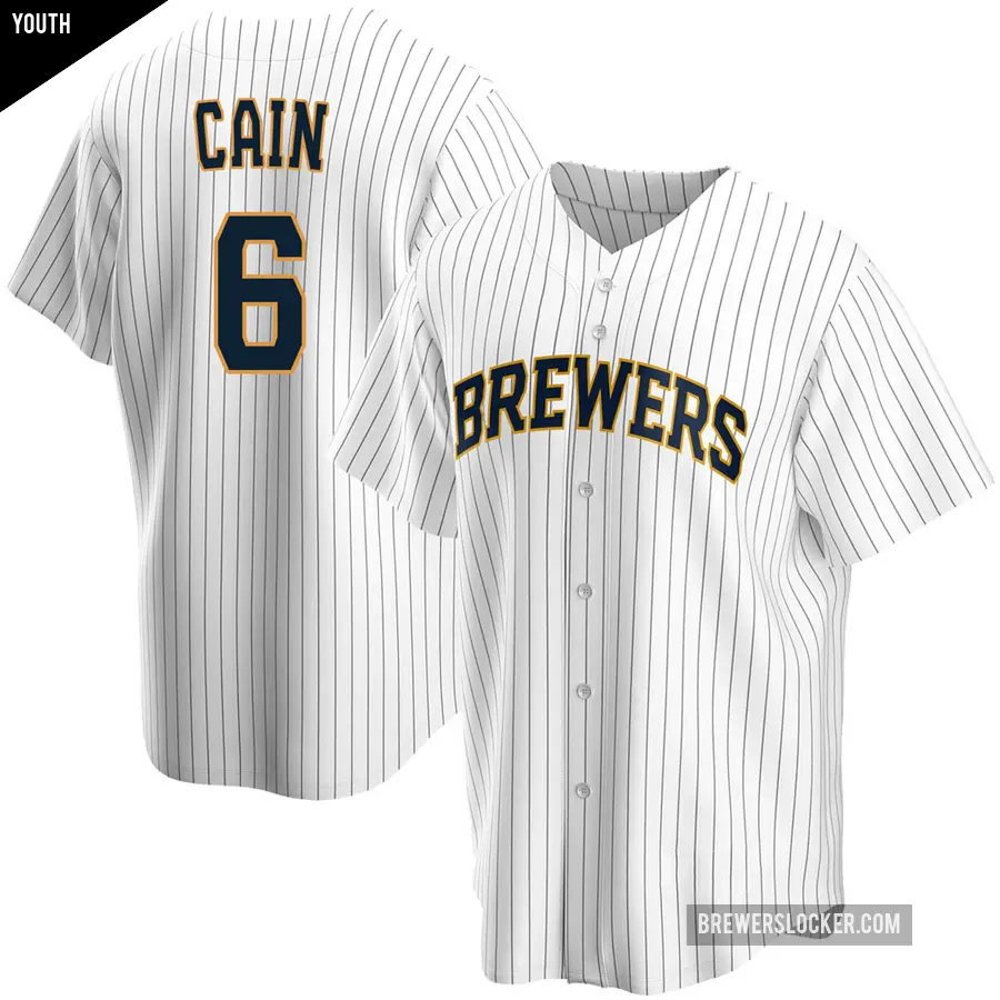 Youth Milwaukee Brewers ＃6 Lorenzo Cain Replica White Home Jersey