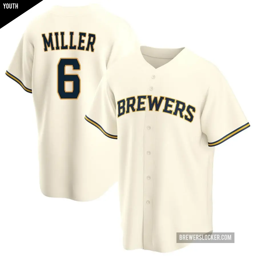 Youth Milwaukee Brewers ＃6 Owen Miller Replica Cream Home Jersey