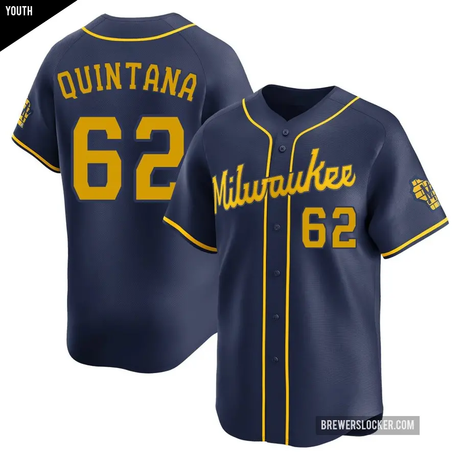 Youth Milwaukee Brewers ＃62 Jose Quintana Limited Navy Alternate Jersey