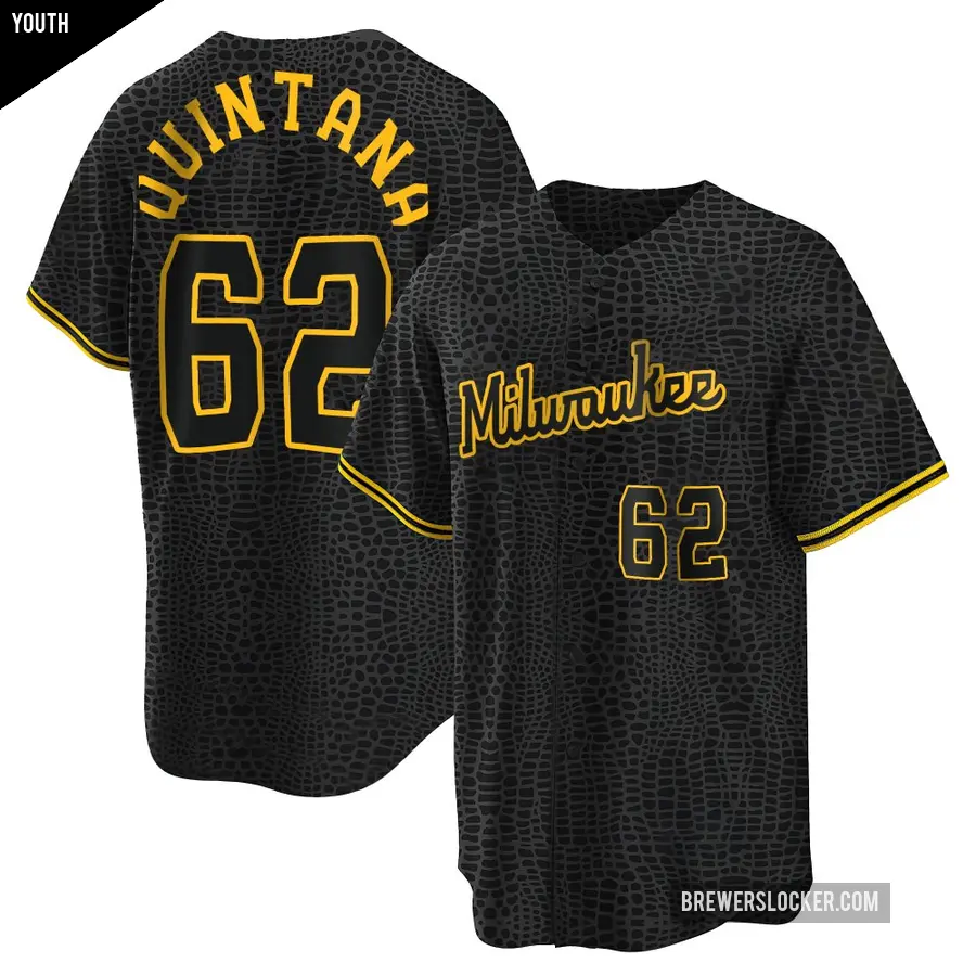 Youth Milwaukee Brewers ＃62 Jose Quintana Replica Black Snake Skin City Jersey