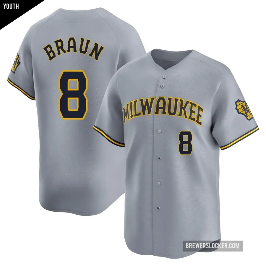 Youth Milwaukee Brewers ＃8 Ryan Braun Limited Gray Away Jersey